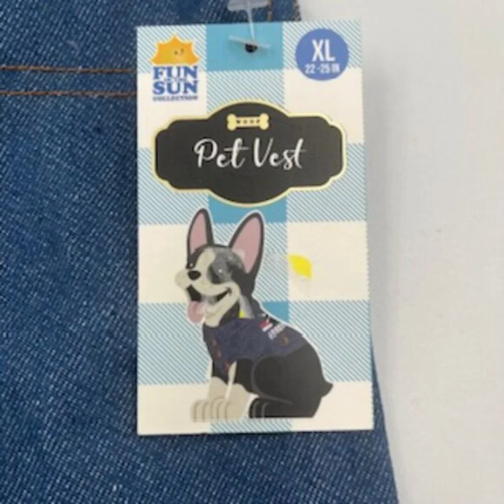 NEW Dog Vest By Woof Pets Size XL Flag Denim Blue Snaps Closed